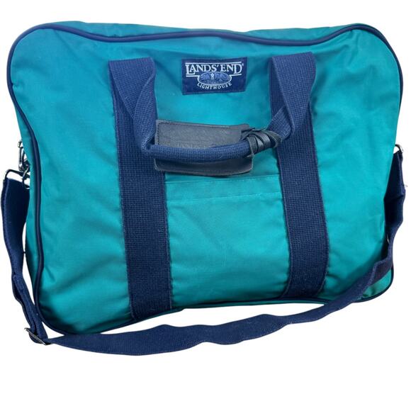 Lands End Lighthouse Vintage USA Made Duffle Shoulder Bag Travel Teal Weekender